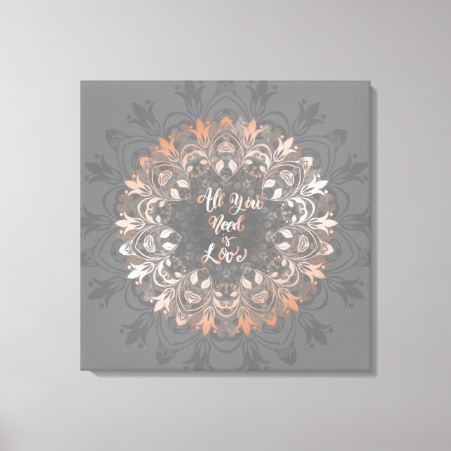 Toile Rose Gold Grey Floral Mandala Love (Recto)
