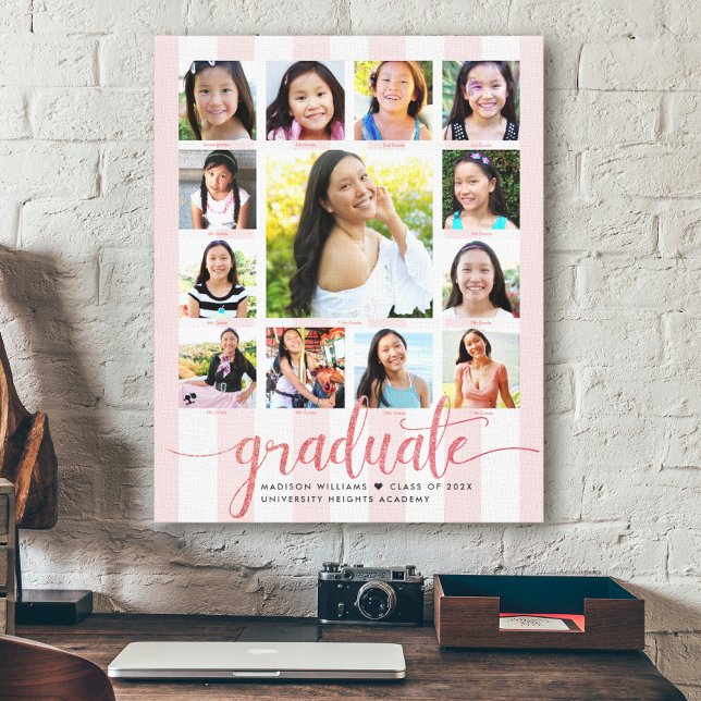 Toile Rose Gold Script Graduation K-12 Photo Collage (Créateur téléchargé)