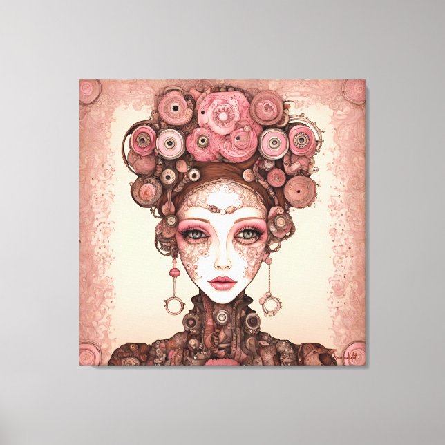 TOILE ROSE PINK STEAMPUNK FUTURE IMAGINAIRE PORTRAIT FEM (Recto)