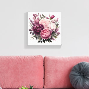 Toile Rose Pivoines Fleur Floral Blanc Rose Violet 