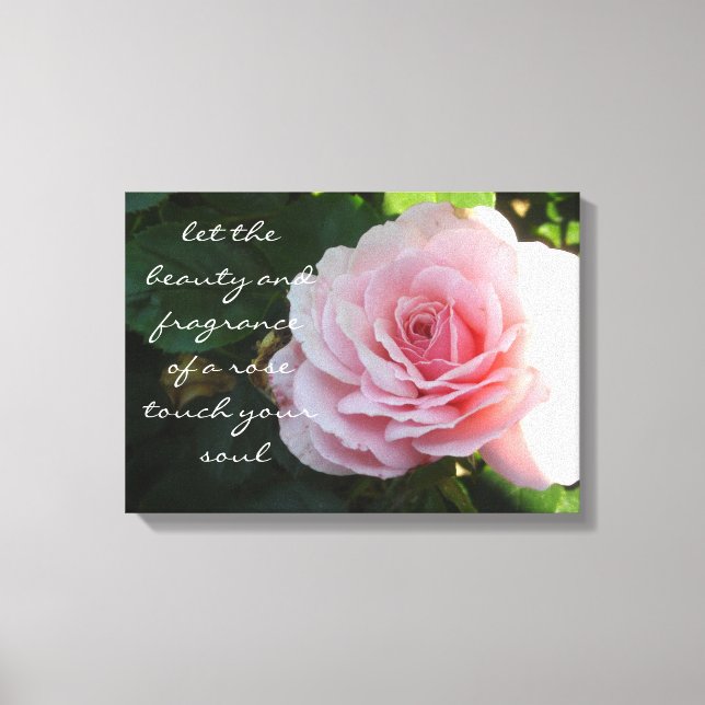 Toile Rose rose délicate avec citation (Recto)