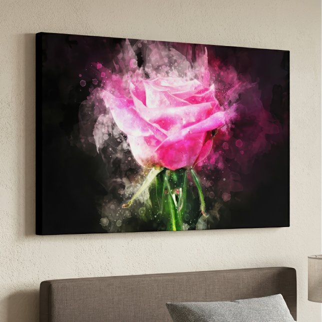 Toile Rose roseau aquarelle sur fond noir (Pink Rose Watercolor on Black Background. Canvas Print )