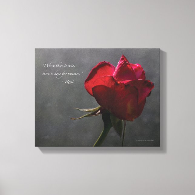 Toile Rose rouge, citation Rumi, 14" x 11" - PETITE (Recto)