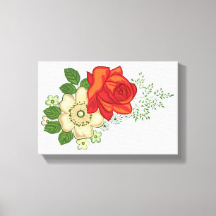 Toile Rose rouge et marguerites