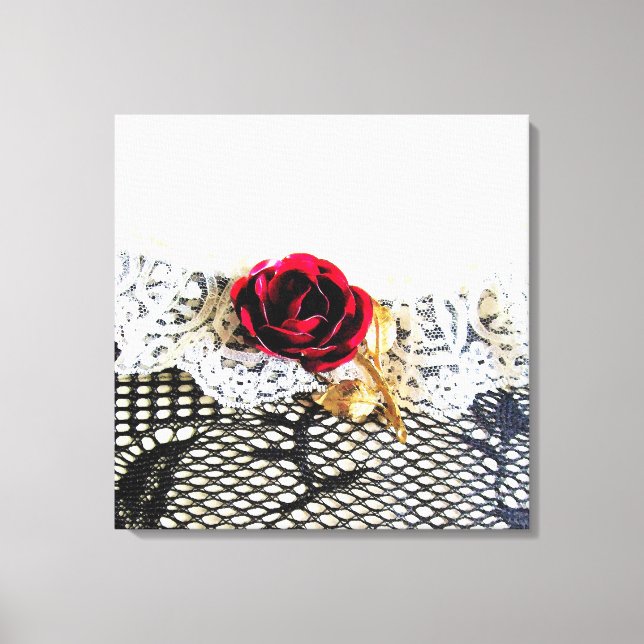 Toile Rose rouge romantique et dentelle blanche (Recto)