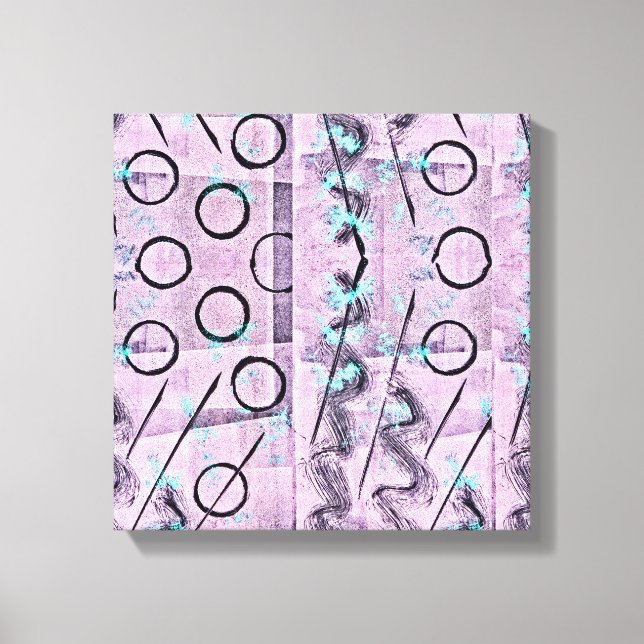 Toile Rose, Turquoise et Noir Abstrait (Recto)