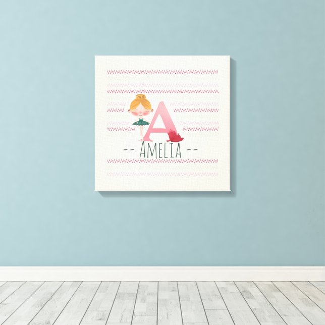 Toile Rose vif "A" Monogramme Ballerina Art (Insitu (Plancher de Bois))
