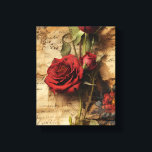 Toile Rose vintage<br><div class="desc">Design de charme avec des roses rouge foncé vibrantes sur un arrière - plan vintage écrit à la main. C'est comme une belle lettre d'amant qui a pris vie ! La combinaison de l'atmosphère romantique rose et nostalgique de la lettre manuscrite crée un design vraiment enchanteur. Ajoutez une touche d'élégance...</div>