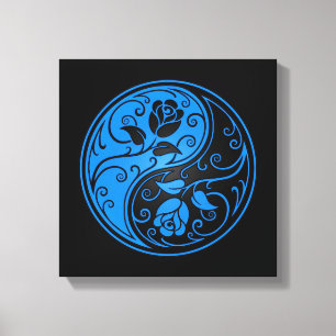 Toile Roses bleus et noirs de Yin Yang