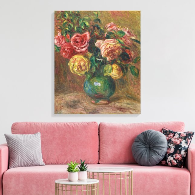 Toile Roses dans un vase vert par Pierre-Auguste Renoir (Insitu(Salon))