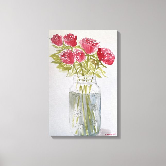 Toile Roses D'Aquarelle Originaux Dans Le Jar (Recto)