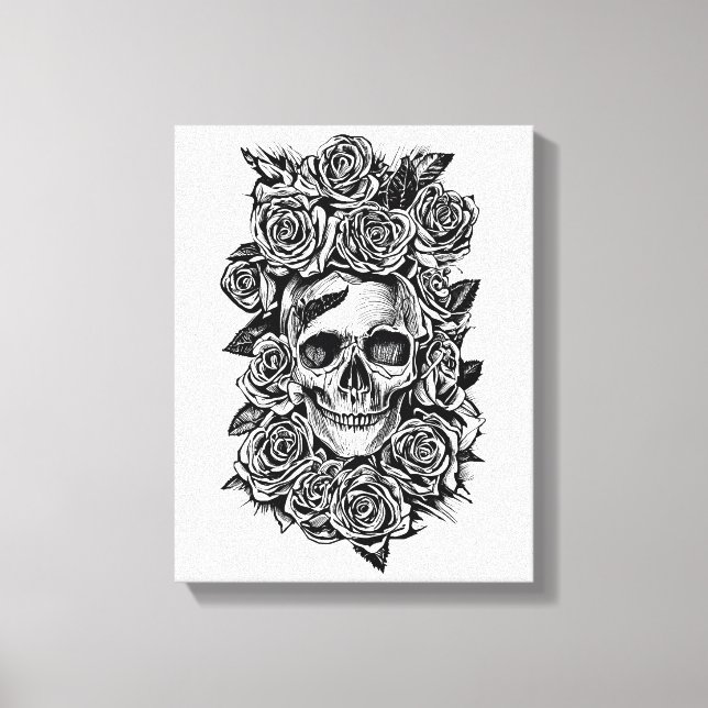 Toile Roses du crâne humain Goth Biker Illustration d'ar (Recto)