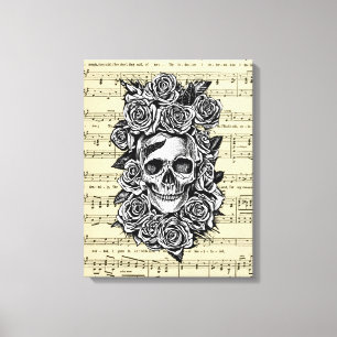 Toile Roses du crâne humain Goth Biker Illustration d'ar