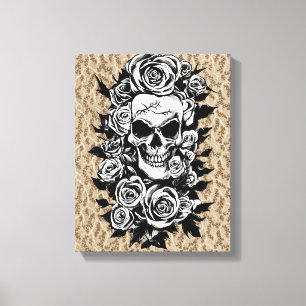 Toile Roses du crâne humain Goth Dessin original à l'enc