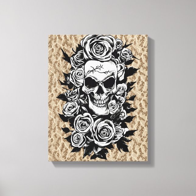 Toile Roses du crâne humain Goth Dessin original à l'enc (Recto)