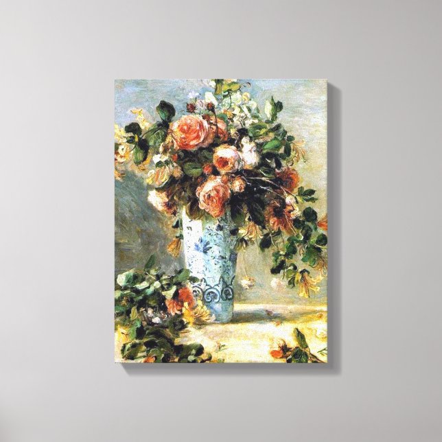 Toile Roses et Jasmin dans un Delft Vase Renoir Art (Recto)