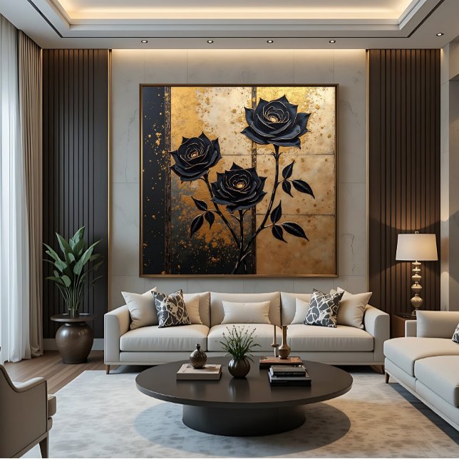 Toile Roses noirs en or : Élégance noire (Créateur téléchargé)