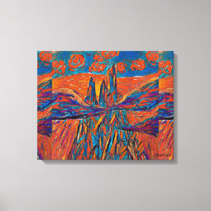 Toile Roses orange dans le ciel au-dessus des montagnes