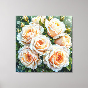 Toile Roses pêche pâle