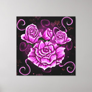 Toile Roses roses vibrantes avec accents de cœur
