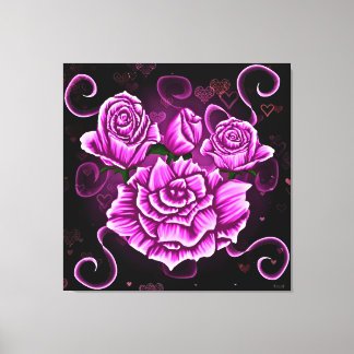 Toile Roses roses vibrantes avec accents de cœur