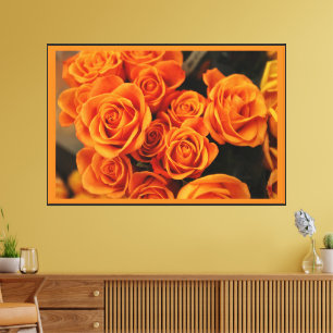 Toile Roses Rouge Orange image imprimée Noir Mat Premium