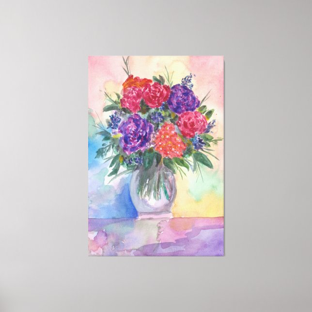 Toile Roses rouges et violettes dans un vase (Recto)