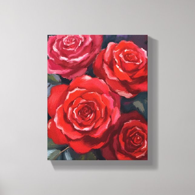 Toile Roses Rouges Fleurs De Peinture Aquarelle (Recto)