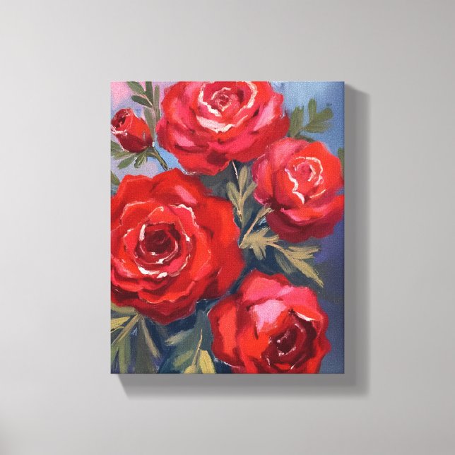 Toile Roses Rouges | Peinture Aquarelle Florale (Recto)