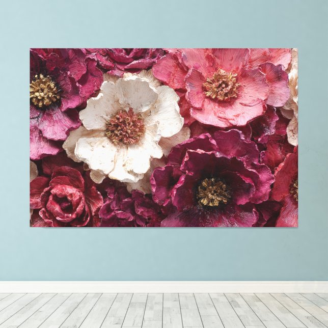 Toile Roses rouges profondes, roses et crème avec centre (Insitu (Plancher de Bois))