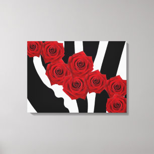 TOILE ROSES ROUGES SUR LA COPIE NOIRE ET BLANCHE DE