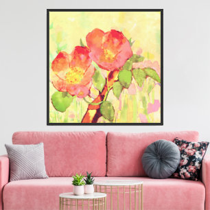 Toile Roses sauvages roses avec feuilles et branche