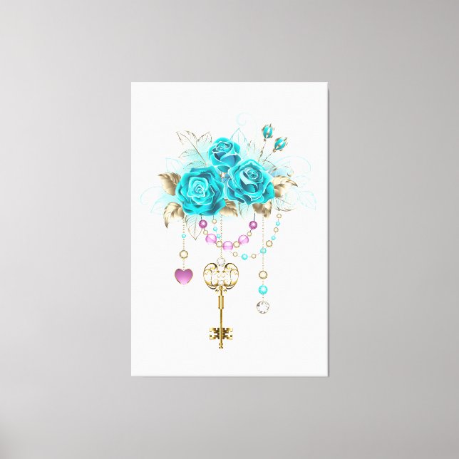 Toile Roses turquoise avec touches (Recto)