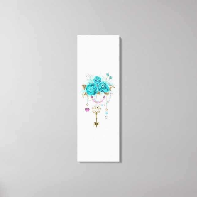 Toile Roses turquoise avec touches (Recto)