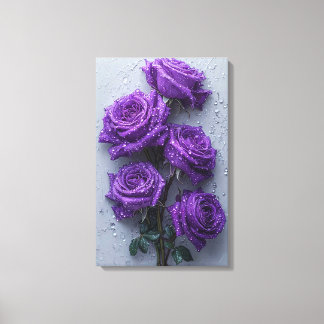 Toile Roses violettes avec gouttelettes d'eau