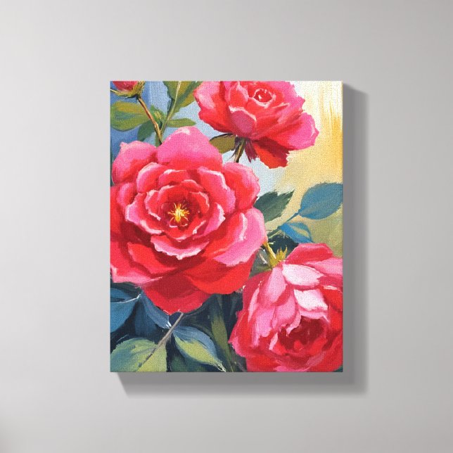 Toile Rosier rouge | Peinture florale à l'aquarelle (Recto)