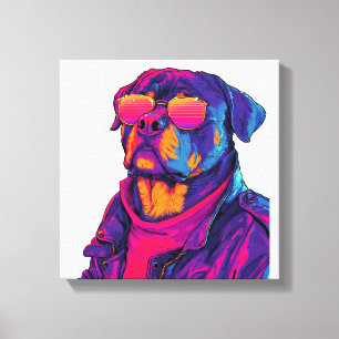 Toile Rottweiler Rétro � Chien à la mode néon des années