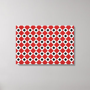 Toile Rouge, Blanc, Motif Diamant Noir