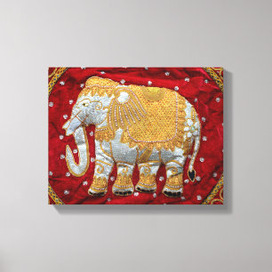 Toile Rouge embelli et or d'éléphant d'Asie