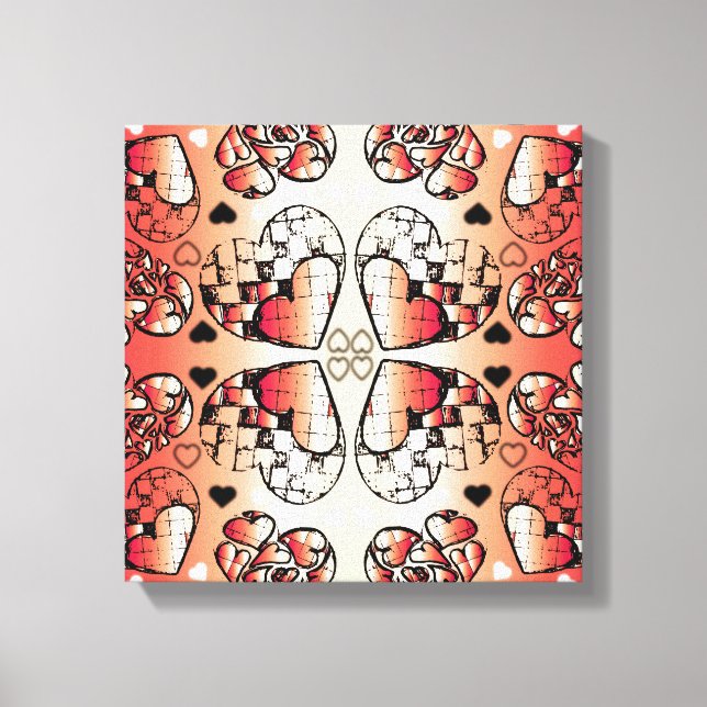 Toile Rouge et blanc Whimsical Romantic Hearts motif (Recto)