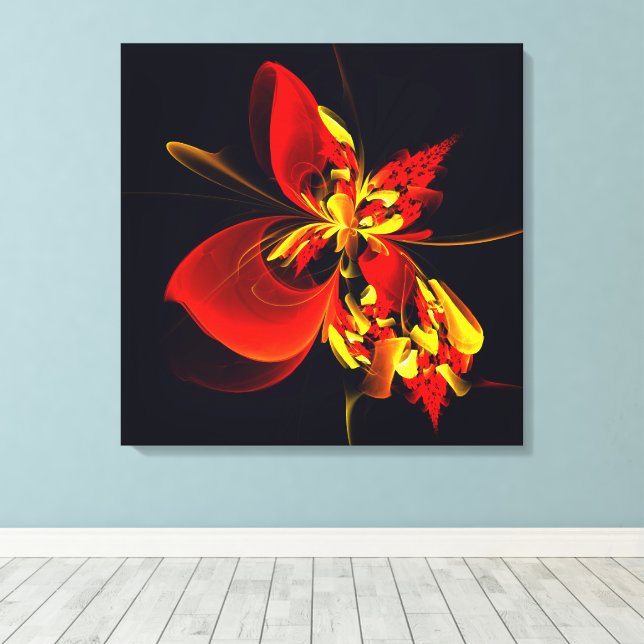 Toile Rouge Jaune Floral Moderne Résumé Modèle Art #10 (Insitu (Plancher de Bois))