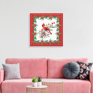 Toile Rouge Mockingbird Poinsettia Frontières Élégantes