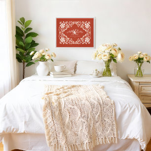 Toile Rouge Romantique Rust Floral Mariage M. et Mme