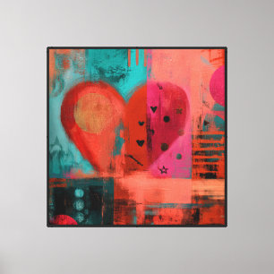 Toile Rouge rose Saint-Valentin graffiti cœur divisé