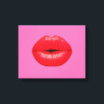 Toile Rouge rouge lèvres rouge rouge rouge rouge pop art<br><div class="desc">A design based on pop art of large red lips with lipstick supersized against a girly candy pink coloured background. The background colour can be customised and change d to any bright colour that would suit yout décor.</div>