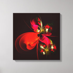Toile Rouge Vert Floral Moderne Art Abstrait Motif #02
