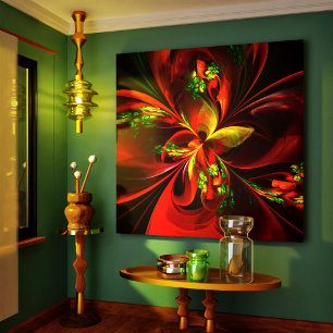 Toile Rouge vert moderne Floral Abstrait Art Motif #05