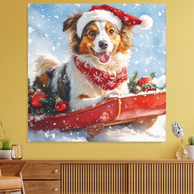 Toile Rough Collie Dog in Sledge Let Snow Christmas (Insitu(Salon))