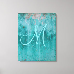 Toile Rouille Turquoise Monogramme