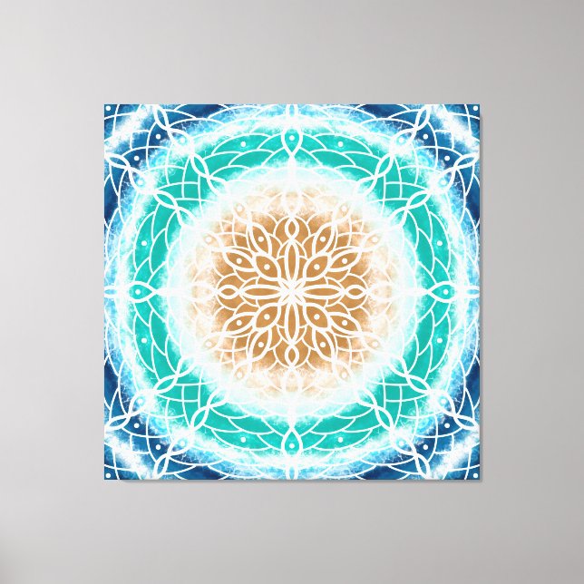 Toile Round Ocean Waves Mandala Turquoise et Turquoise (Recto)